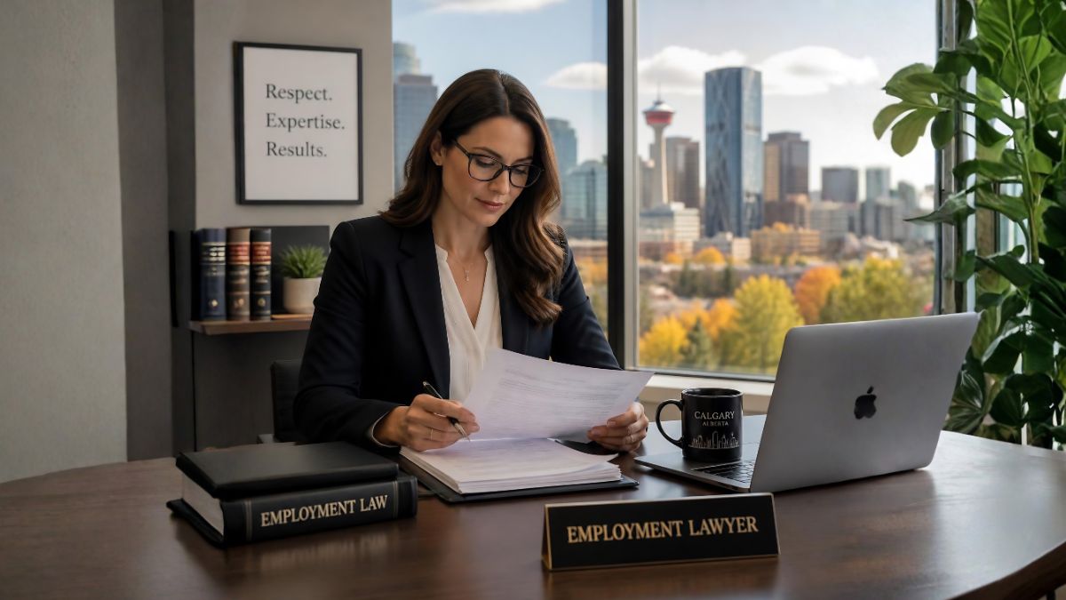 Calgary Employment lawyer at West Legal looking over documents in Calgary